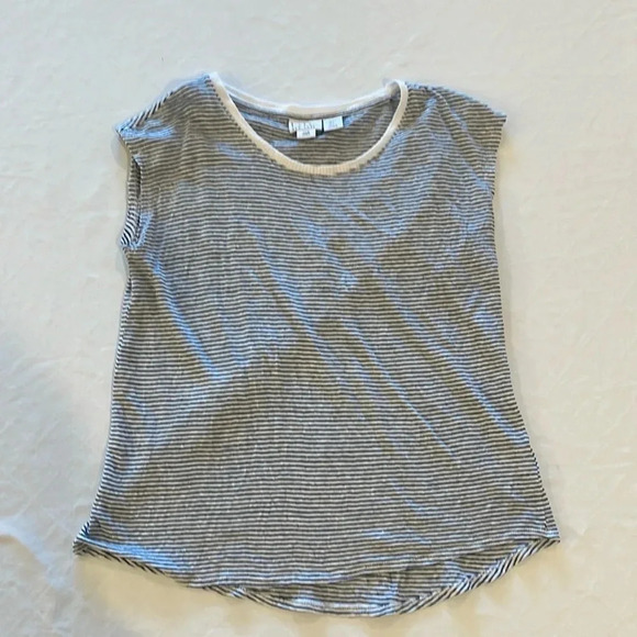 Nicole Miller 100% Linen striped Top tee shirt cap sleeve small oversized‎ EUC - Picture 1 of 5